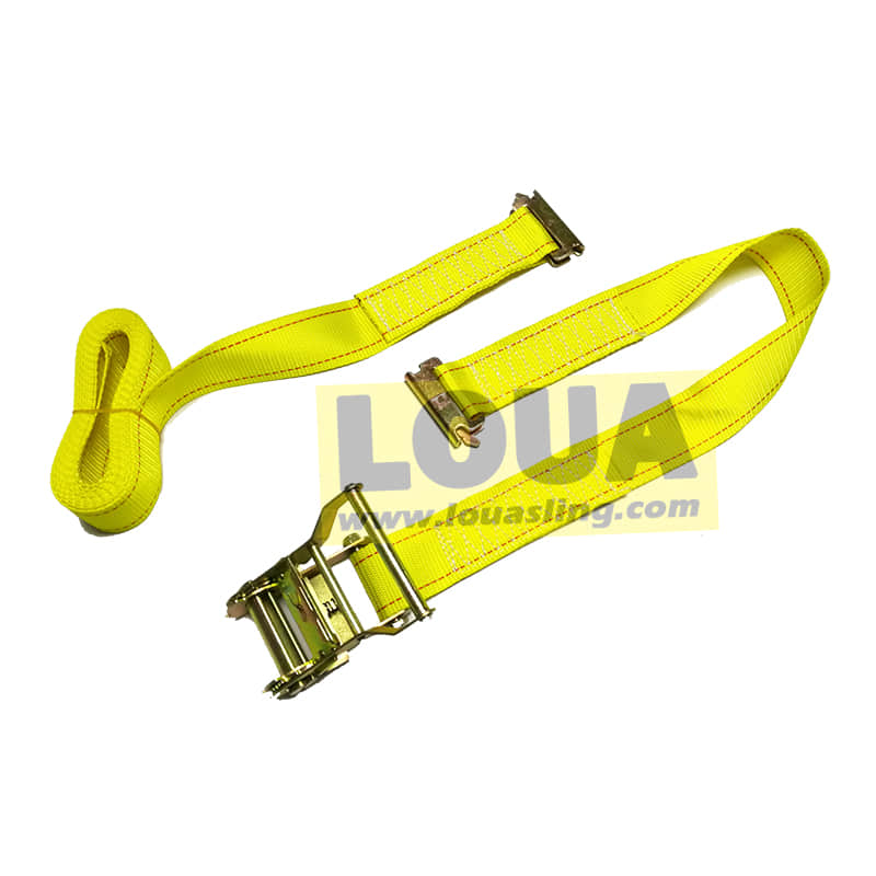 Custom made ratchet strap with E fitting for van interior cargo secure